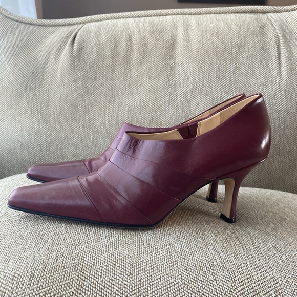 Antonio Melani Pointy Square Glove Fit Slip In Heel. Cranberry Red Leather.SZ 10 - Picture 2 of 16